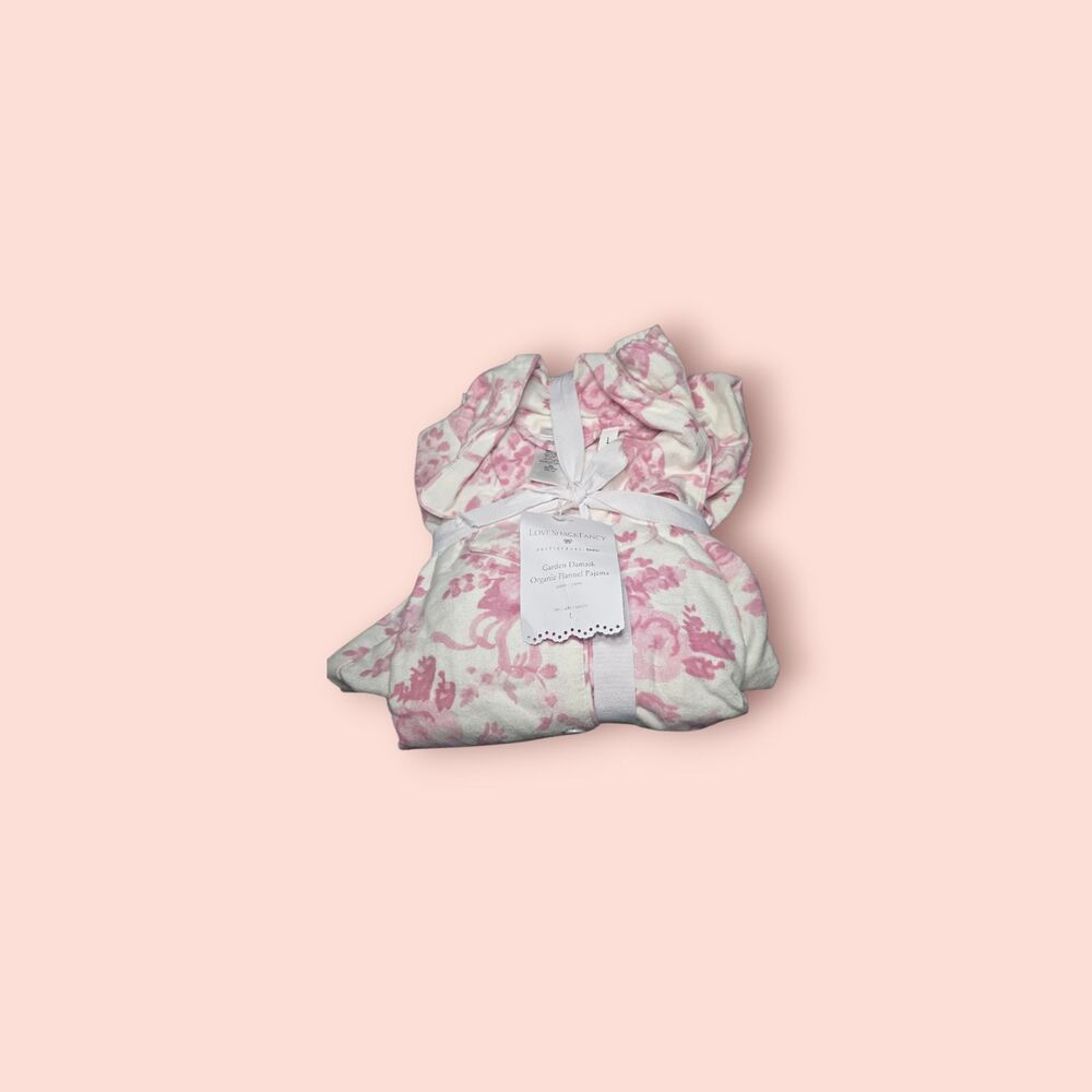 LoveShackFancy Pottery Barn Teen Pink Floral Organic Cotton Flannel PJ Set Large